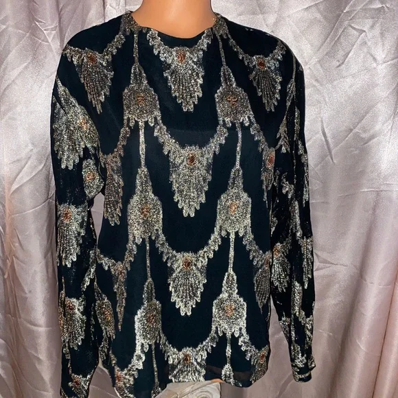 Vintage 60s Metallic steampunk Formal Evening Shirt Cocktail disco egirl Top~10 - Picture 4 of 10